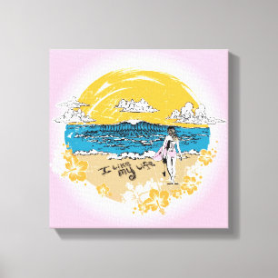 "Ik hou van mijn leven" surf doek meisje Canvas Afdruk