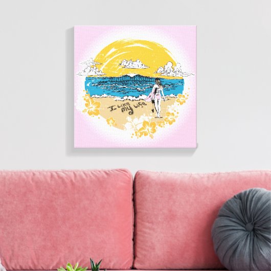 "Ik hou van mijn leven" surf doek meisje Canvas Afdruk (Insitu (Woonkamer))