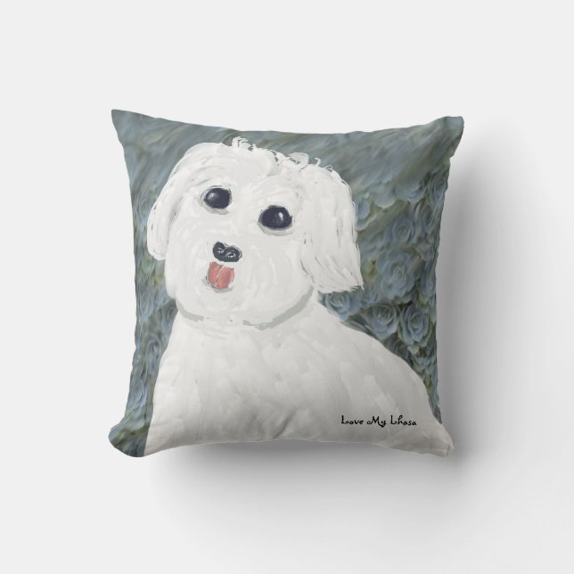 Ik hou van mijn Lhasa Square Pillow Hand Drawn Kussen (Voorkant)