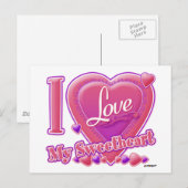 Ik hou van mijn liefje, roze/paars, hart briefkaart (Voorkant / Achterkant)