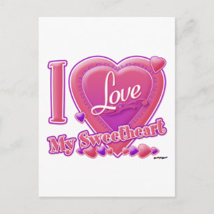 Ik hou van mijn liefje, roze/paars, hart briefkaart
