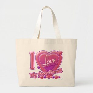 Ik hou van mijn liefje, roze/paars, hart grote tote bag