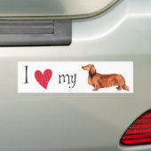 Ik hou van mijn Longhaire Dachshund Bumpersticker (Op auto)