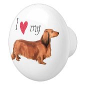 Ik hou van mijn Longhaire Dachshund Keramische Knop (Rechts)