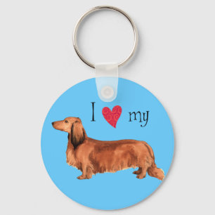 Ik hou van mijn Longhaire Dachshund Sleutelhanger