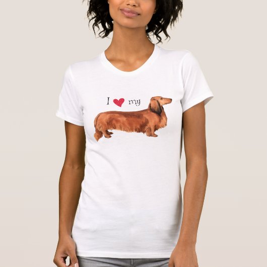 Ik hou van mijn Longhaire Dachshund T-shirt (Voorkant)