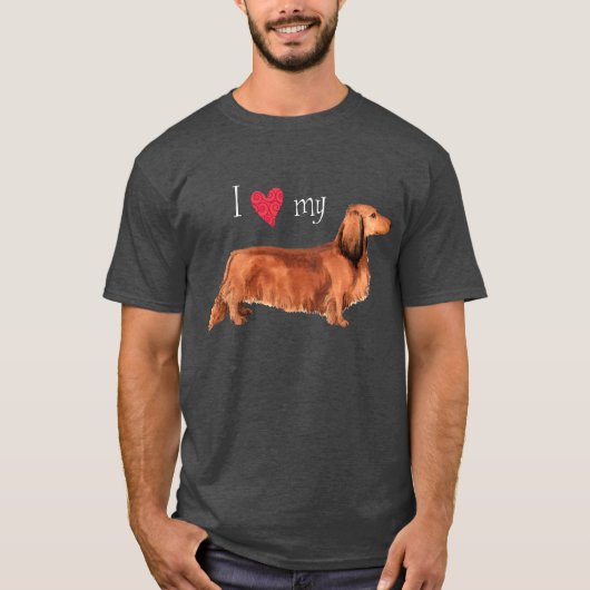 Ik hou van mijn Longhaire Dachshund T-shirt (Voorkant)