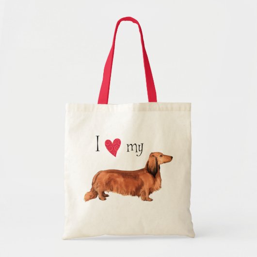 Ik hou van mijn Longhaire Dachshund Tote Bag (Voorkant)