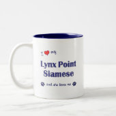 Ik hou van mijn Lynx Point Siamese (Vrouw Kat) Tweekleurige Koffiemok (Links)