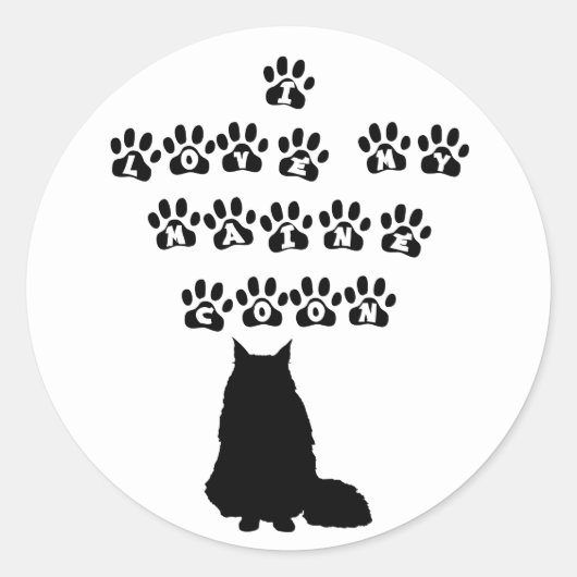 Ik hou van mijn Maine Coon—Zwarte tekst Ronde Sticker (Voorkant)