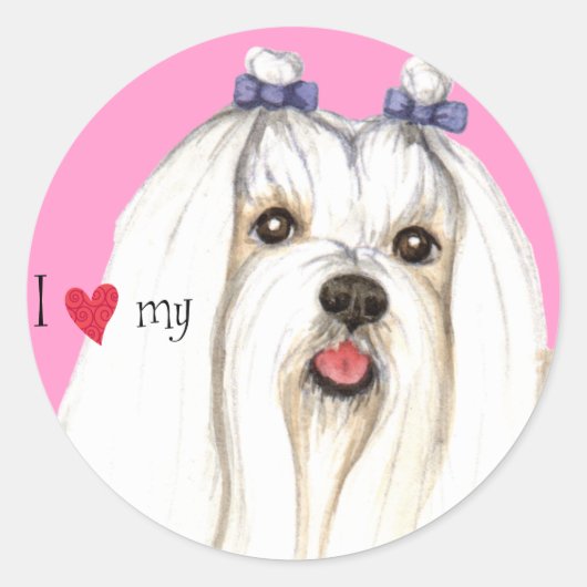 Ik hou van mijn Maltees Ronde Sticker (Voorkant)