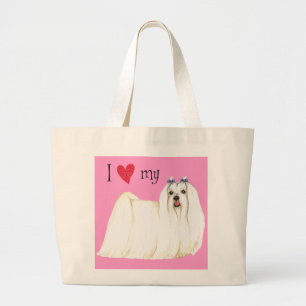 Ik hou van mijn Maltese Grote Canvas tas