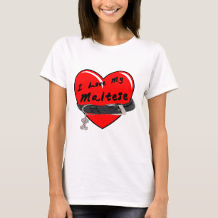 Ik hou van mijn Maltese hart met een hond T-shirt