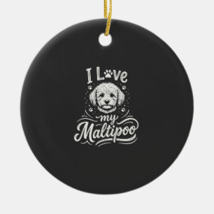Ik hou van mijn Maltipoo-hondliefhebber Keramisch Ornament