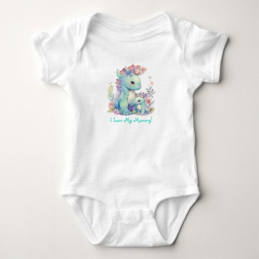 Ik hou van mijn mama! Dinosaurussen met bloemen Romper (Voorkant)