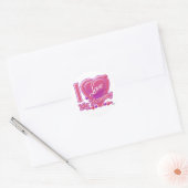 Ik hou van mijn mammie roze/paars - hart ronde sticker (Envelop)
