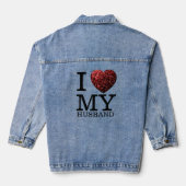 Ik hou van mijn man, aangepaste tekst, rood hart s denim jacket (Achterkant)
