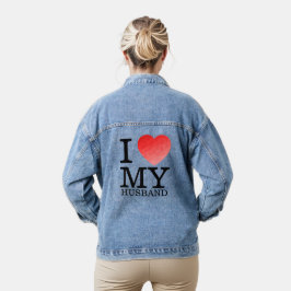 Ik hou van mijn man geometrisch hart Valentijnsdag Denim Jacket