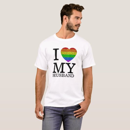 Ik hou van mijn man LGBT hart sparkle Valentijnsda T-shirt (Voorkant volledig)