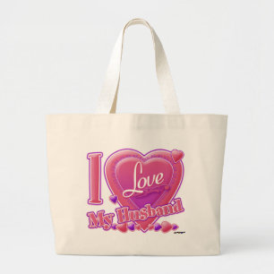 Ik hou van mijn man roze/paars - hart grote tote bag