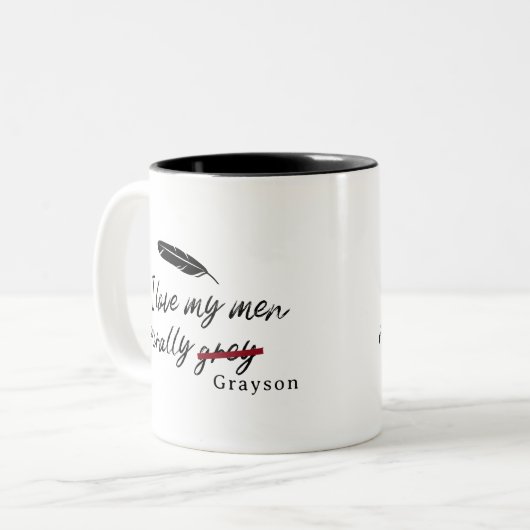 Ik hou van mijn mannen moreel grijs (Grayson) Tweekleurige Koffiemok (Voorkant links)