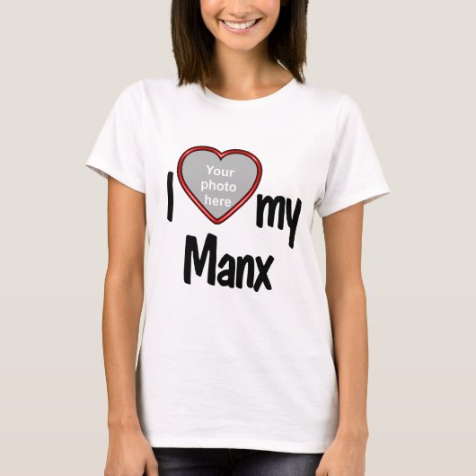 Ik hou van mijn manx - Red Heart Shaped Cat Photo T-shirt (Voorkant)