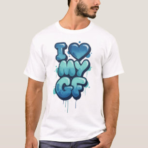 Ik hou van mijn meisje Blue Bubble Love T-shirt