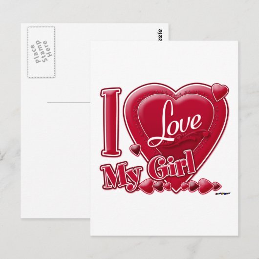 Ik hou van mijn meisje rood - hart briefkaart (Voorkant / Achterkant)