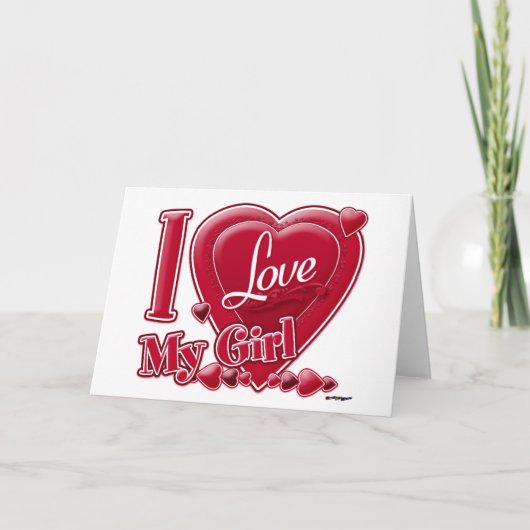 Ik hou van mijn meisje rood - hart feestdagen kaart (Voorkant)