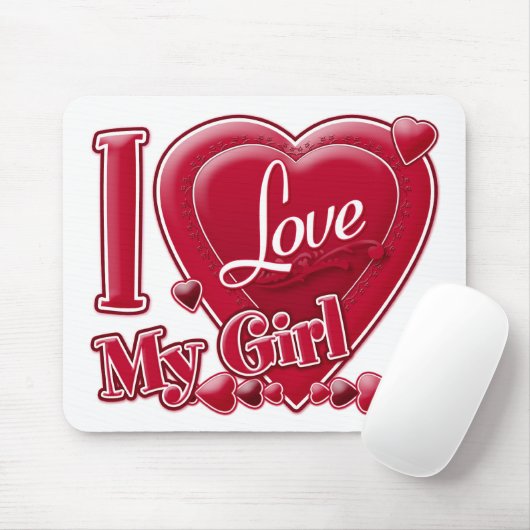 Ik hou van mijn meisje rood - hart muismat (Met muis)