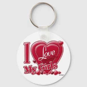 Ik hou van mijn meisjes rood - hart sleutelhanger