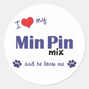 Ik hou van mijn min pin mix (mannelijke hond) ronde sticker