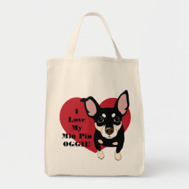 Ik hou van mijn Min Pin Oggie Grocery Bag Shopping Tote Bag