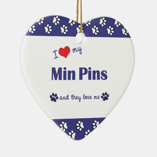 Ik hou van mijn Min Pins (meerdere honden) Keramisch Ornament (Rechts)