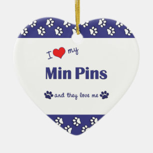 Ik hou van mijn Min Pins (meerdere honden) Keramisch Ornament