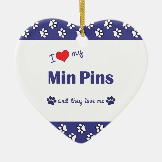 Ik hou van mijn Min Pins (meerdere honden) Keramisch Ornament (Voorkant)