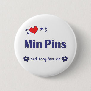 Ik hou van mijn Min Pins (meerdere honden) Ronde Button 5,7 Cm