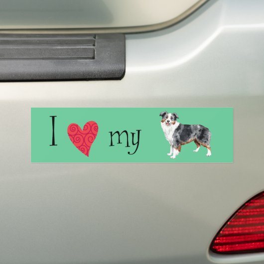 Ik hou van mijn Mini American Shepherd Bumpersticker (Op auto)