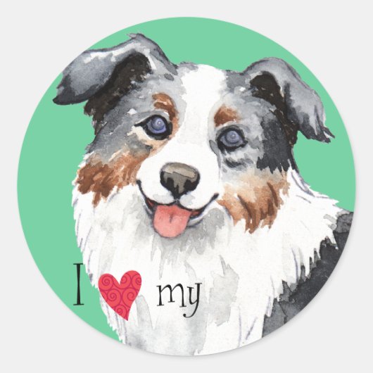 Ik hou van mijn Mini American Shepherd Ronde Sticker (Voorkant)