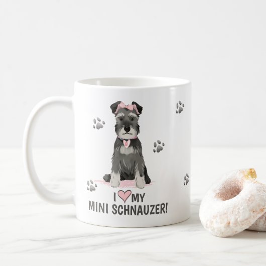 Ik hou van mijn mini Schnauzer Roze koffie Mok (Met donut)