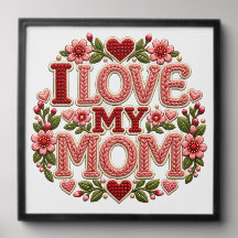 Ik hou van mijn moeder bloemhart omlijst wandkunst