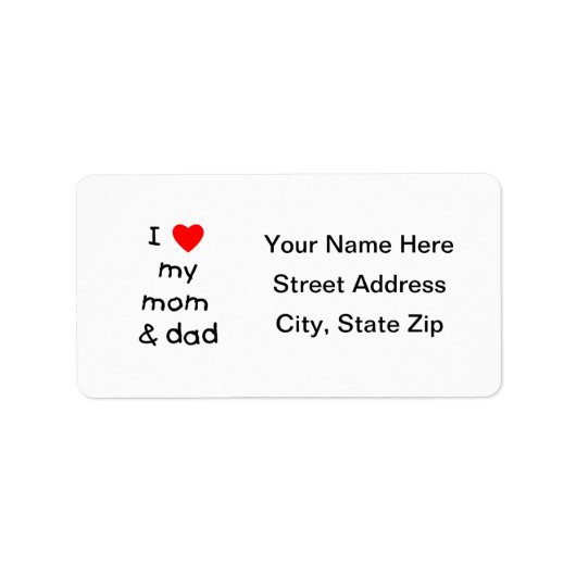 Ik hou van mijn moeder en vader etiket (Voorkant)
