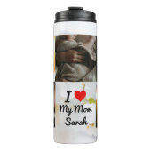 Ik hou van mijn moeder fotocollage witte bloemen thermosbeker (Voorkant)