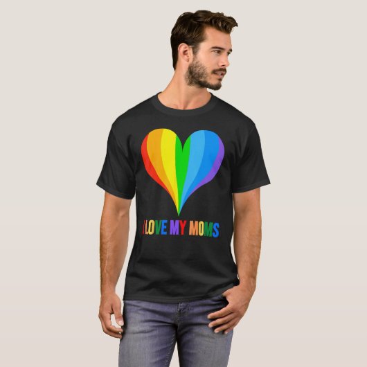 Ik hou van mijn Moms Open Gay Lesbian Rainbow Daug T-shirt (Voorkant volledig)