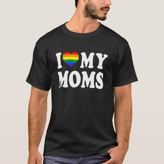 Ik hou van mijn moms regenbooghartslag Gay Pride L T-shirt (Voorkant)