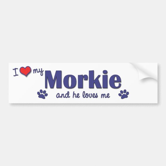 Ik hou van mijn morkie (mannelijke hond) bumpersticker (Voorkant)