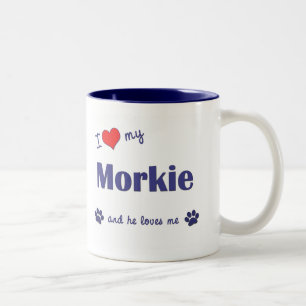 Ik hou van mijn morkie (mannelijke hond) tweekleurige koffiemok