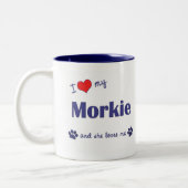 Ik hou van mijn morkie (Vrouw Dog) Tweekleurige Koffiemok (Links)
