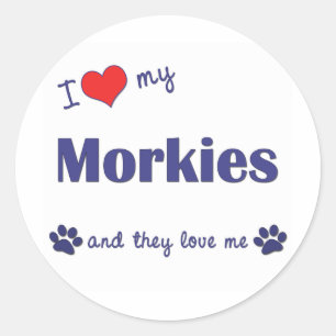 Ik hou van mijn Morkies (meerdere honden) Ronde Sticker