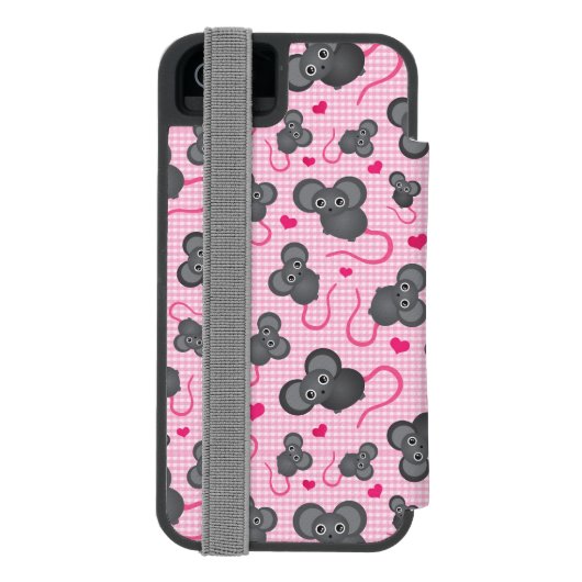 Ik hou van mijn muispatroon in roze incipio iPhone portemonnee hoesje (Agenda Achterkant)